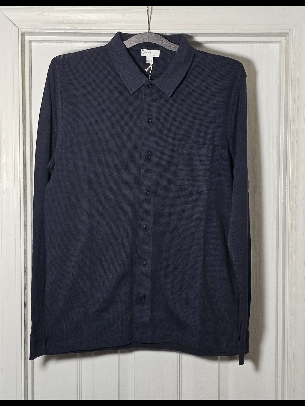 Sunspel Men's Riviera Long Sleeve Mesh Cotton Button-Up Shirt Size Small Navy